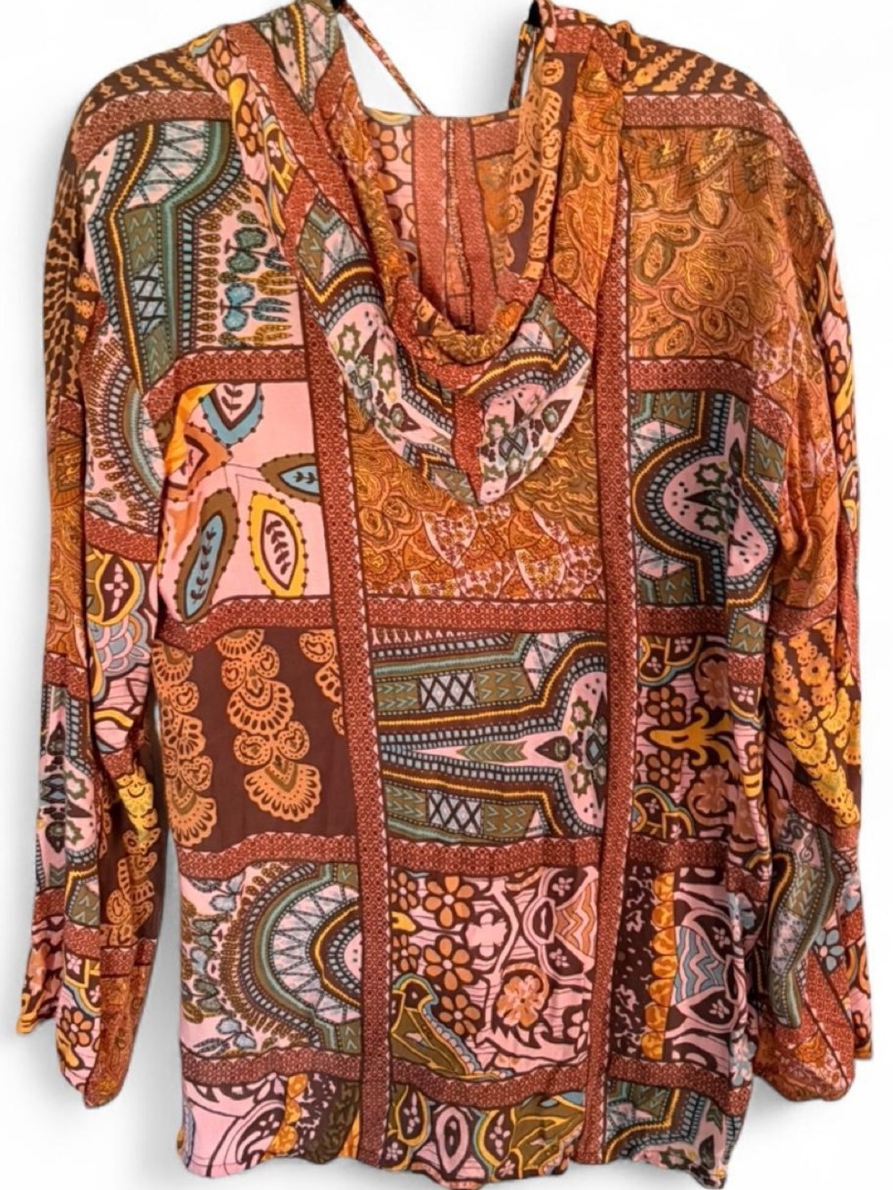 EARTHBOUND Rust and Pink Patchwork Hooded Tunic